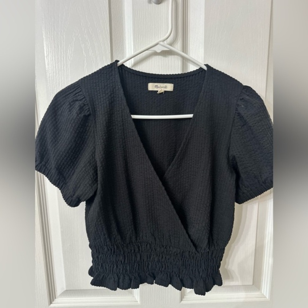 Madewell Texture & Thread smocked crossover top, XS
